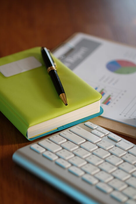 Creative workspace desk with notebook